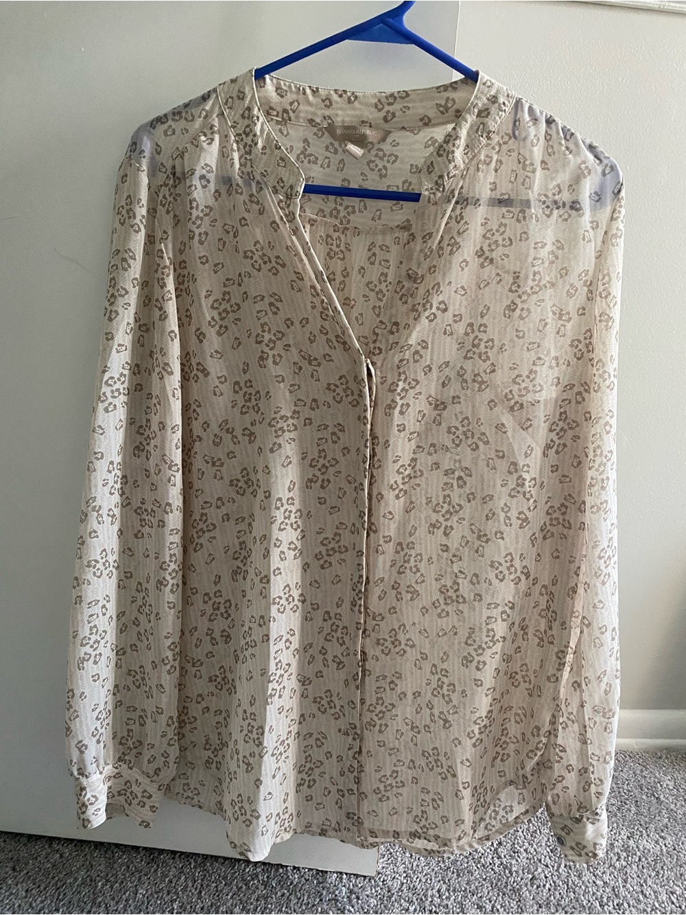 Banana Republic Cream Animal-Print Sheer Button Down Top